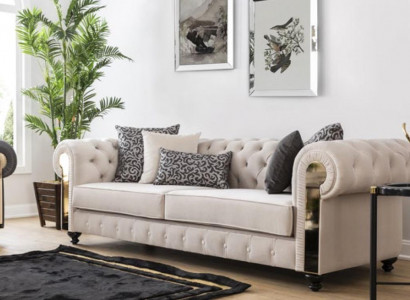 Chesterfield Sofa 3-Seater Design Living Room Upholstery Wood Leather Modern Luxury